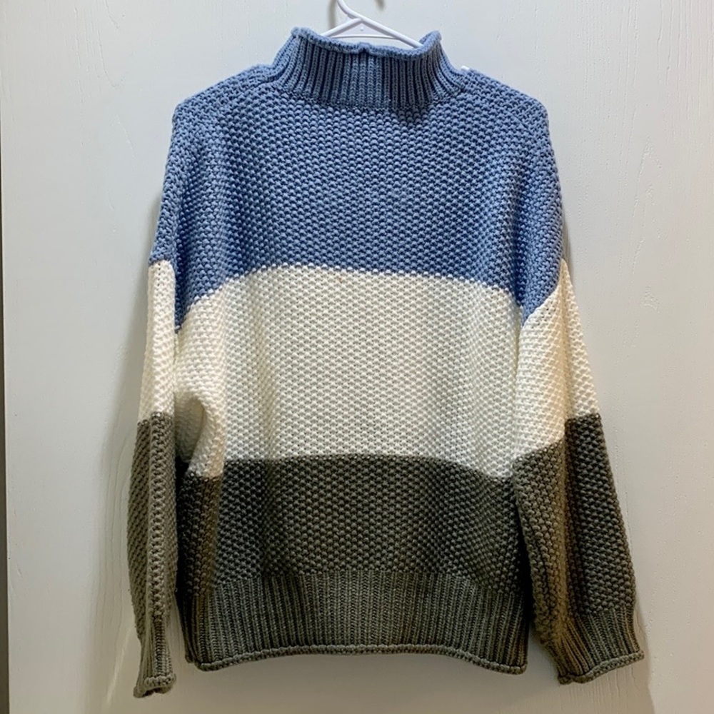 SAODIMALLSU SLOUCHY STYLE TURTLENECK STRIPED SWEATER - Picture 10 of 12